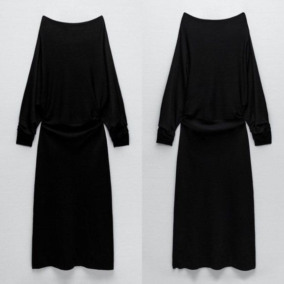 SOLD OUT NWT ZARA AW21 BLACK KNIT DRESS WITH RUCHING (6873) - Picture 7 of 10